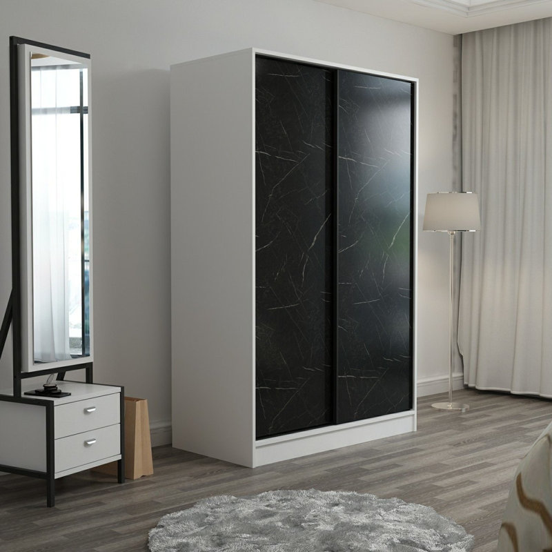 Armoire moderne avec panneau de particules 100% mélaminé, blanc et pierre, 47,2 po x 74,8 po x 23,6 po | Conception élégante de couleur unie | Espace de rangement spacieux et élégant pour la chambre à coucher et les espaces de vie