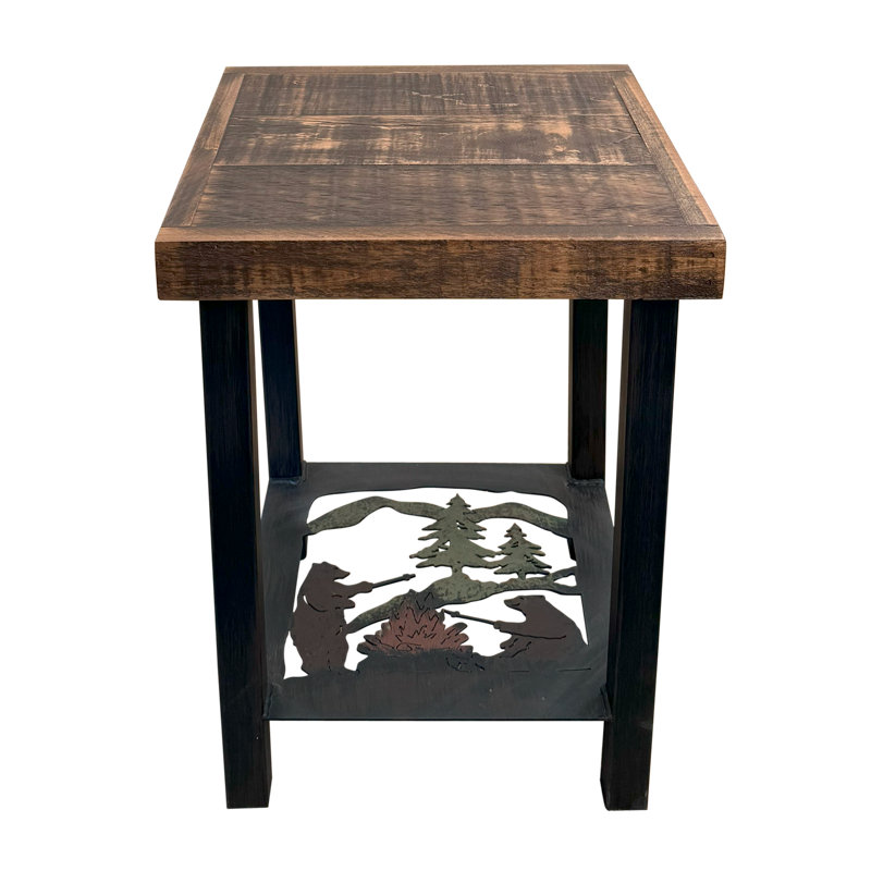Table de bout carrée Burnt Sienna / Rough Sawn, Noir/vert