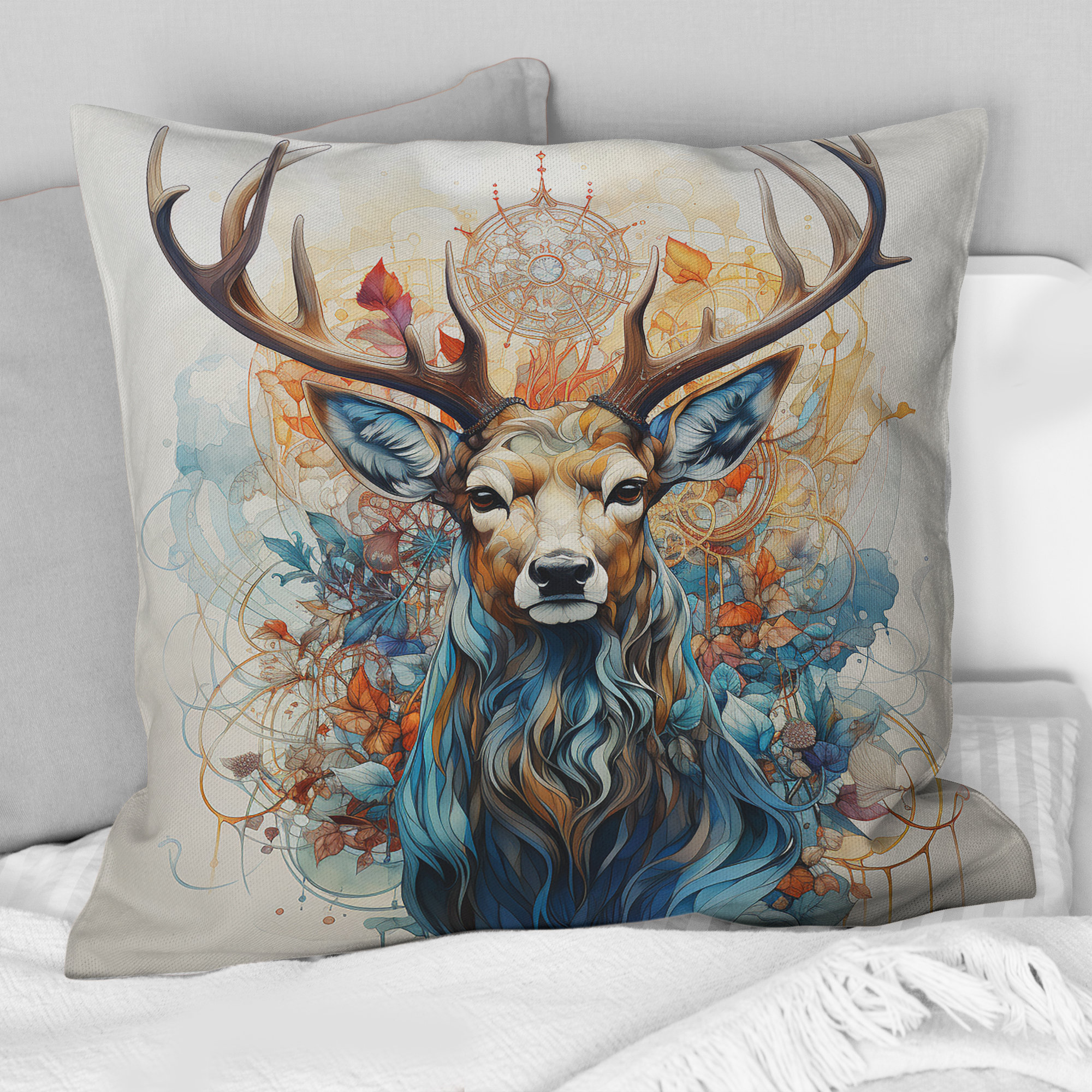 Design Art Deer Abstracted Antlers Deer Printed Throw Pillow