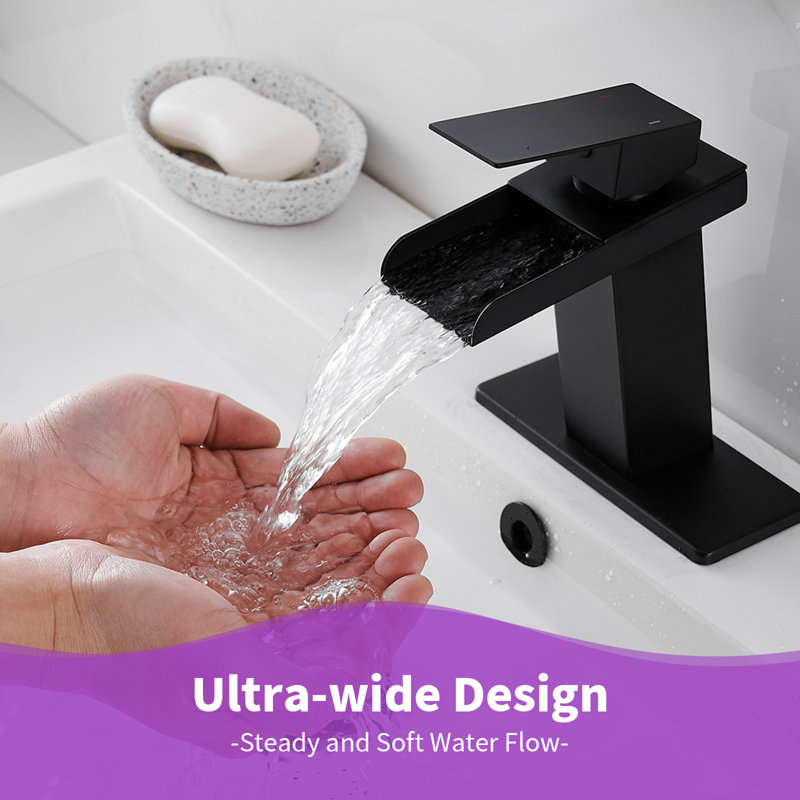 Deck Mount Single Hole Bathroom Faucet Single Handle | Fits 1/3 Hole Sink with Pop Up Drain, Matte Black