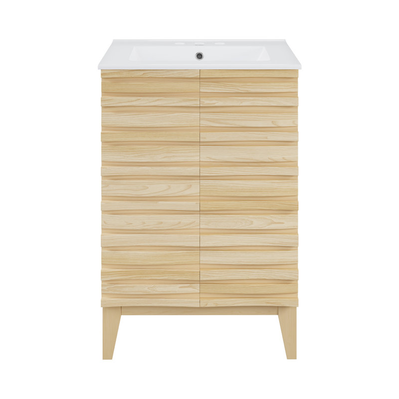 Cascade 24 in. Natural Oak Bathroom Vanity With White, 3-Hole Ceramic Sink Top, Natural Oak, White