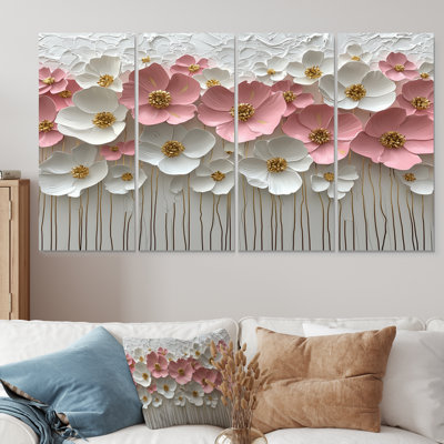 Rose pastel crème de fleurs sauvages champ I - décoration murale fleurs sauvages - art mural traditionnel 4 pièces