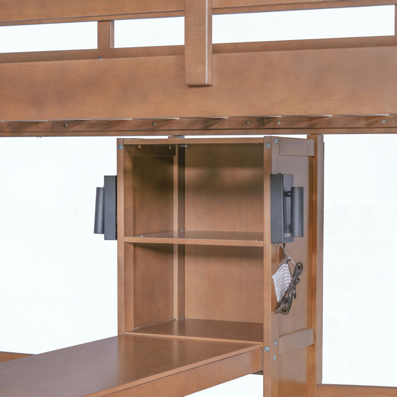 Lit superposé avec bureau intégré, tablettes de rangement et lampe de lecture, conception polyvalente 3-en-1 pour économiser de l'espace et la multifonctionnalité