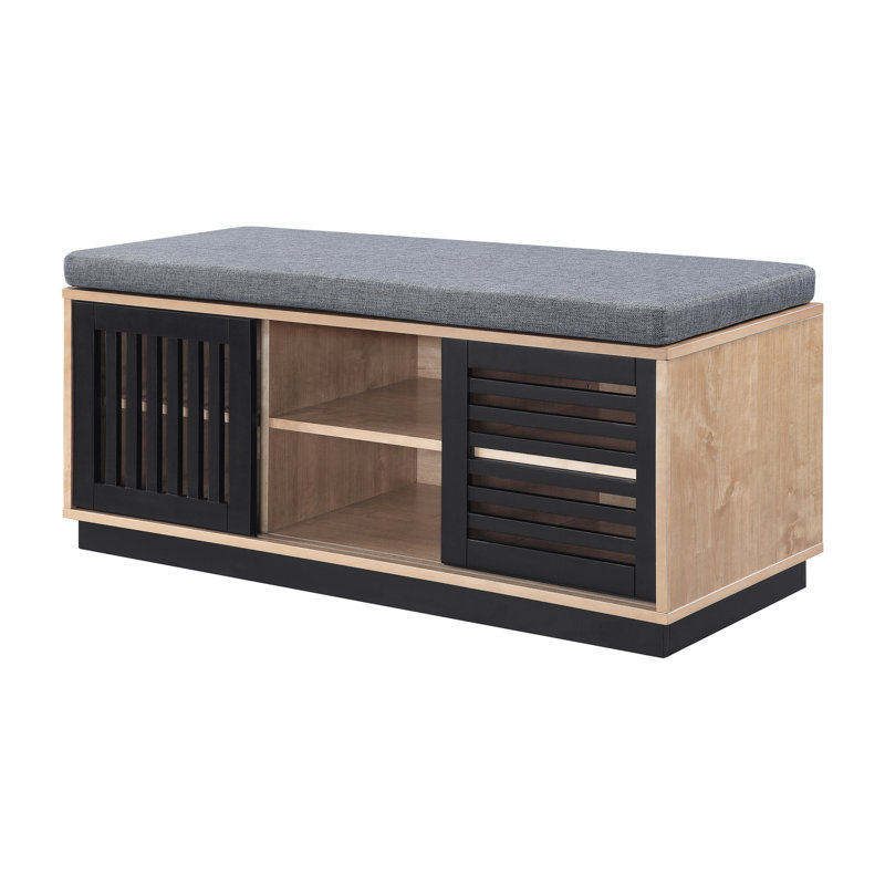 Banc de rangement rembourré en lin et espresso Ehrin