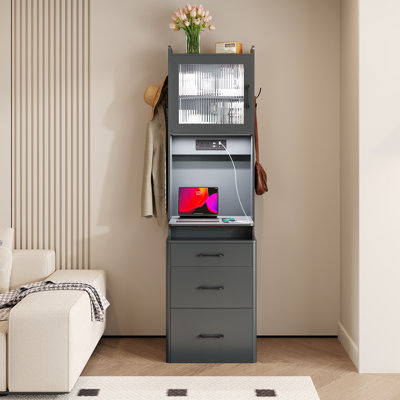 Tall Dressing Table with Motion Sensor 3-colour lighting, Foldable Cosmetic Mirror, Charging Socket,