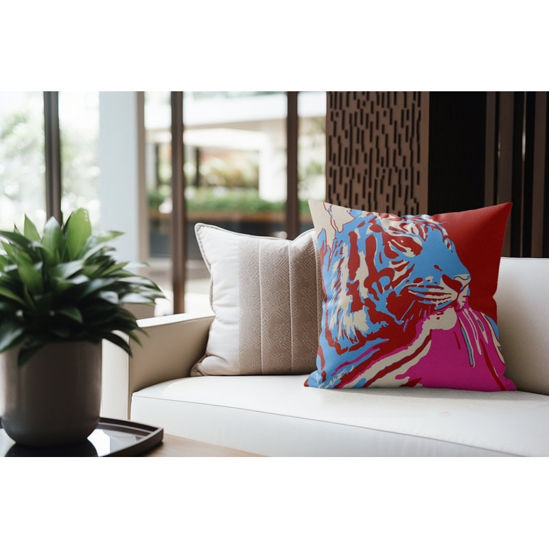 Coussin d'intérieur Leon, Éclat de framboise, 16 po x 16 po