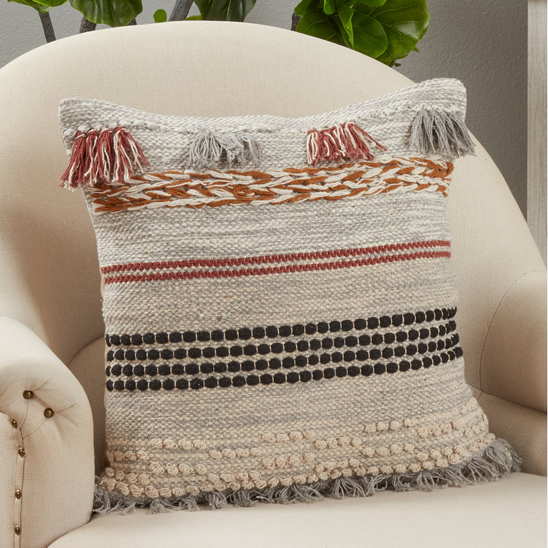 Saro Lifestyle 20" Square Multicolor Fringe Woven Pillow
