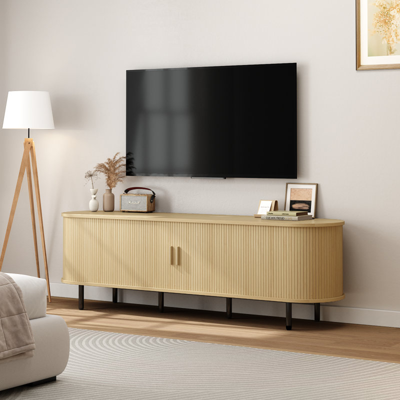 Meuble télé avec rangement et tablettes Jalonda, H 21,7 po x l 70,8 po x P 15,7 po, Bois de chêne