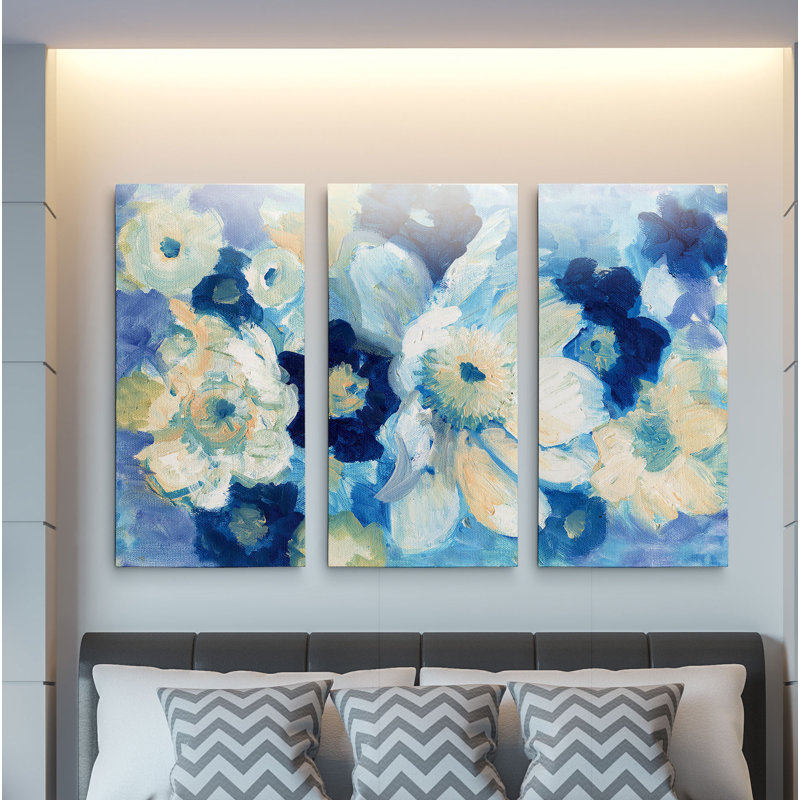«Blue Nocturne II», ensemble de 3 reproductions d'art sur toiles, H 32 po x l 64 po x P 1,5 po