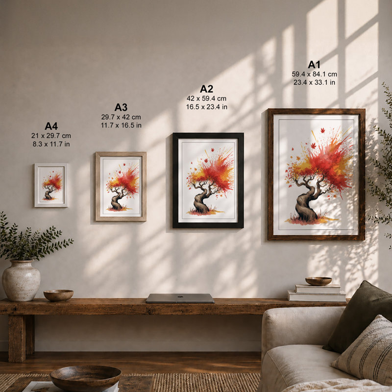 Autumn Burst Boho - Framed Print, A3 - 42.0 x 29.7 cm, White
