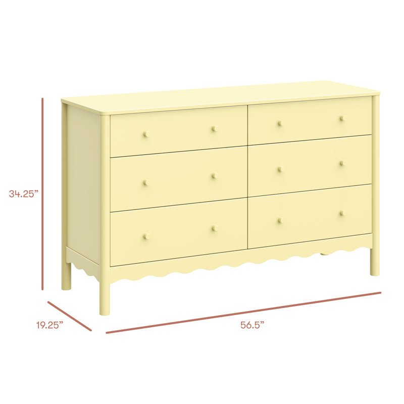 Swell 6-Drawer Assembled Dresser, Pale Yellow