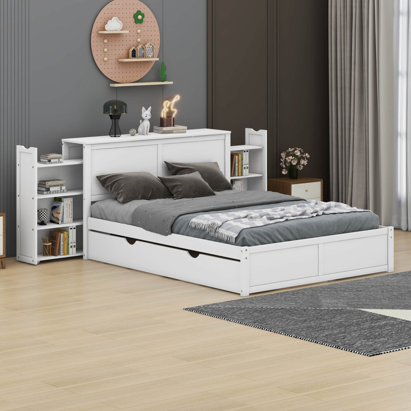 Henlee Katelon Platform Bed with Pull Out Shelves and Twin Size Trundle, Queen