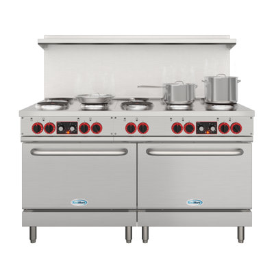 60 In. Commercial Electric Range with 10 Burners and 2 Standard Electric Ovens in Stainless Steel - 208V 3 Phase