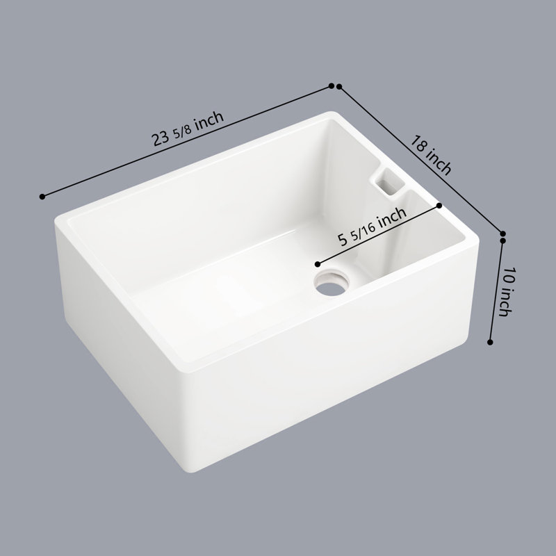 White Ceramic Single Bowl Sink 23.6"X18" - , Easy To Clean, Modern Kitchenware Kitchen Scratch, Cleanable