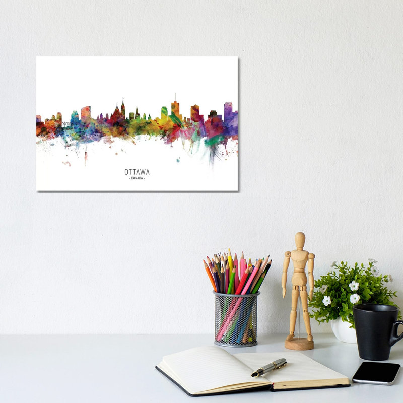 Ottawa Canada Skyline by Michael Tompsett - Wrapped Canvas Painting, 20.32 cm H x 30.48 cm W