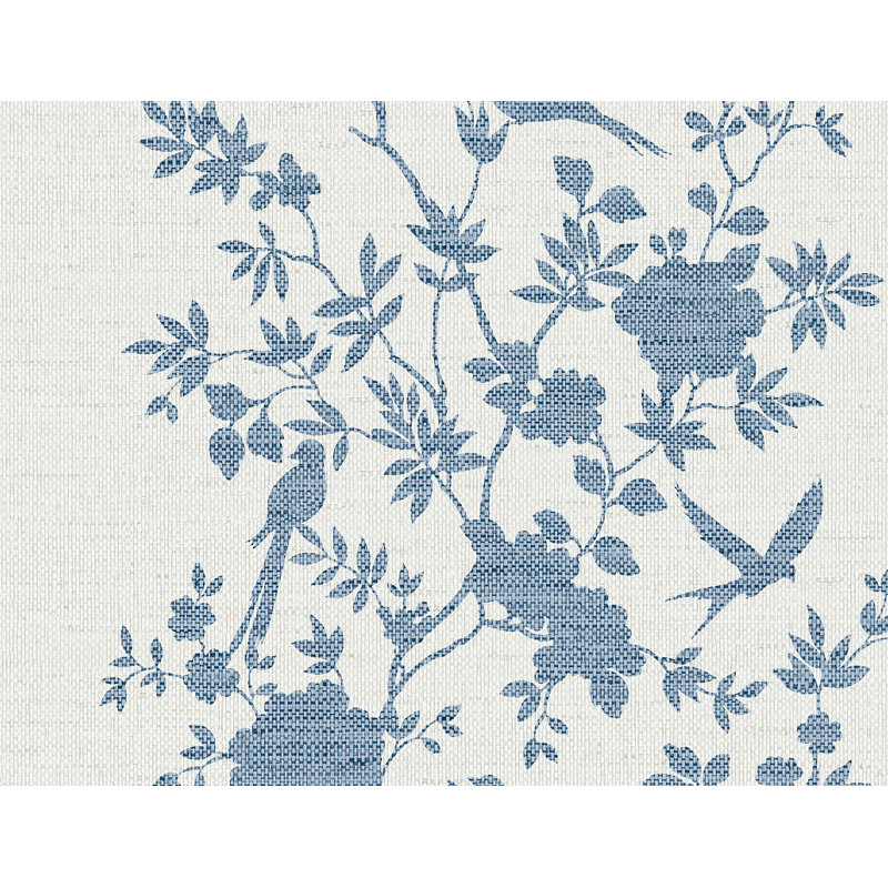 Floral Grass Cloth Wallpaper Roll, Lapis