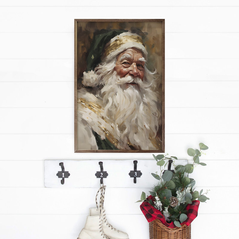 Père Noël en vert avec or, H 36 po x l 24 po