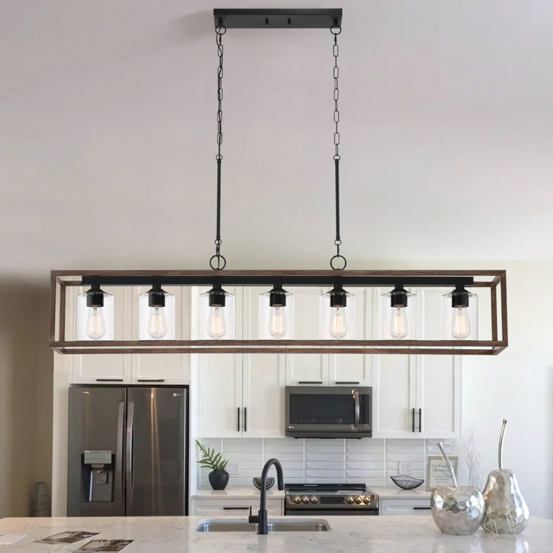 Elutheria 7-Light Dimmable Rectangle Chandelier, Aged Zinc/Weathered Walnut