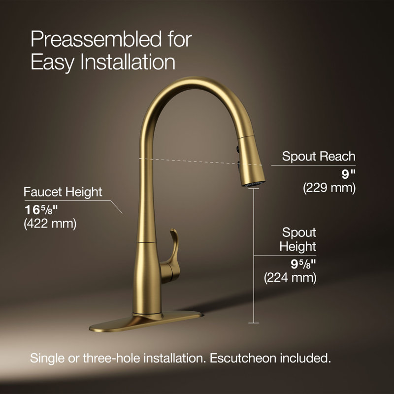 Simplice Pull Down Single Handle Kitchen Faucet, Vibrant Brushed Moderne Brass