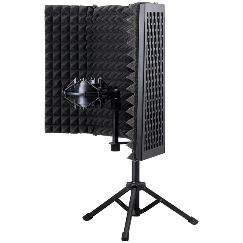 Bouclier d'isolation de microphone, 5 panneaux, protection de son pour studio, avec trépied de bureau et adaptateur de microphone de 3/8 po à 5/8 po, pour les yétis bleus et les condensateurs