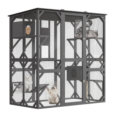 Enclos extérieur extra large de 178 cm (70 pouces) avec fenêtre d'accès, toit étanche, gris