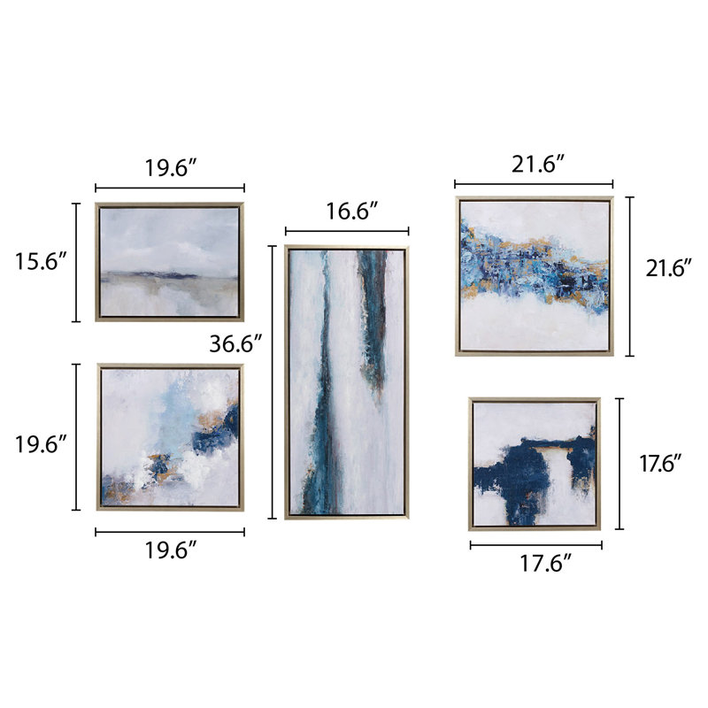 Blue Drift Abstract 5-Piece Framed Canvas Wall Art Set