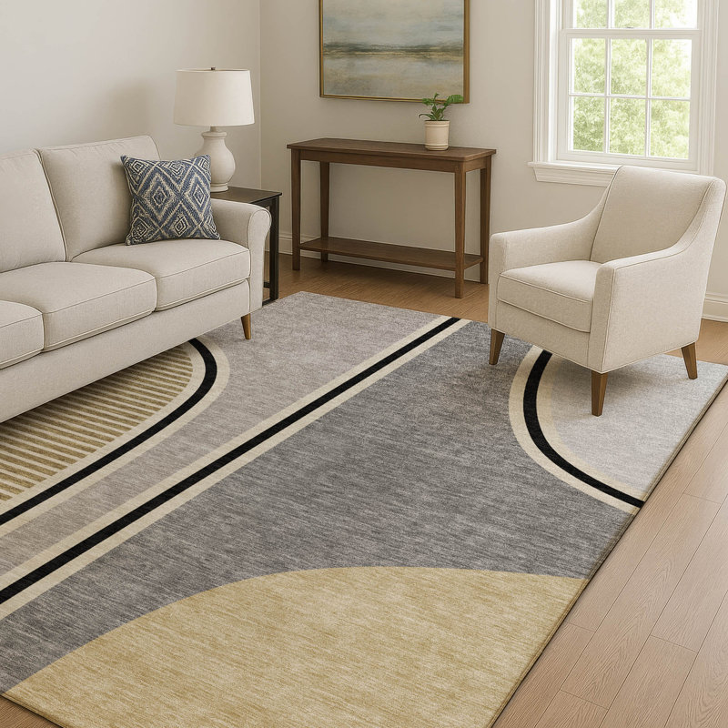 Tapis moderne Prisco AMF2505 de qualité supérieure, lavable à la machine, Grey, 8' x 10'