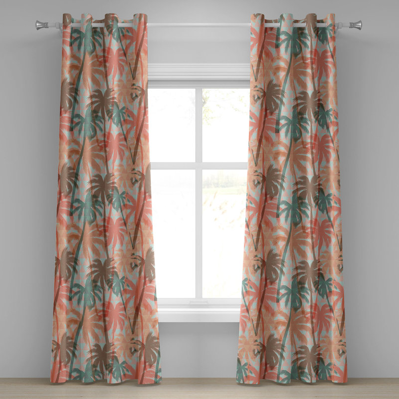 Dakota Fields Hawaiian Summer Grommet Curtain Art Psychedelic 50" x 84" Coral Cadet Blue, 50" W x 84" L