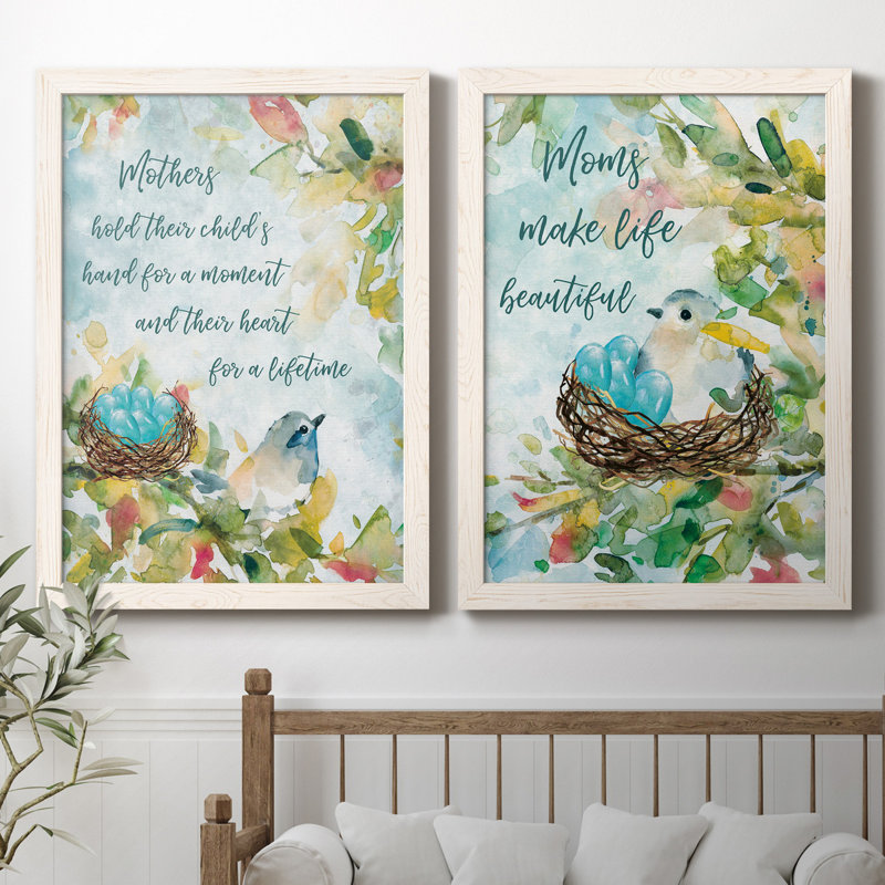 " Mother's Nest I " 2 - Pieces, 32" H x 23" W x 1" D, White Framed Canvas, No Mat