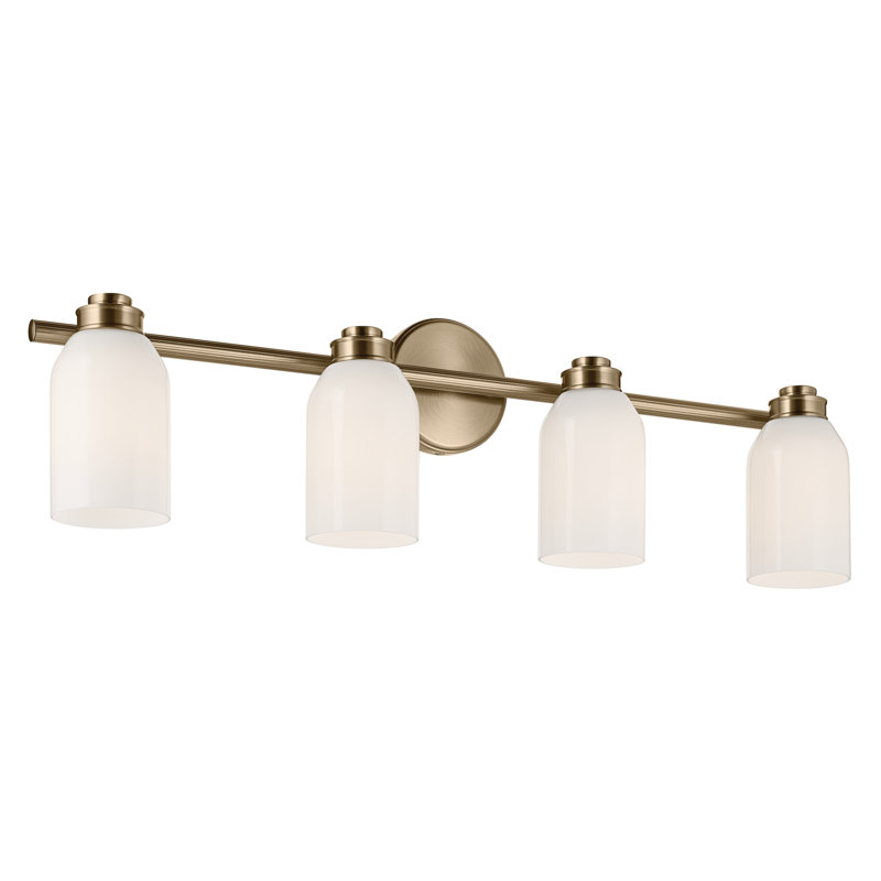 Éclairage pour salle de bain 4 lumières 31 po avec verre opale blanc 31 po, Bronze