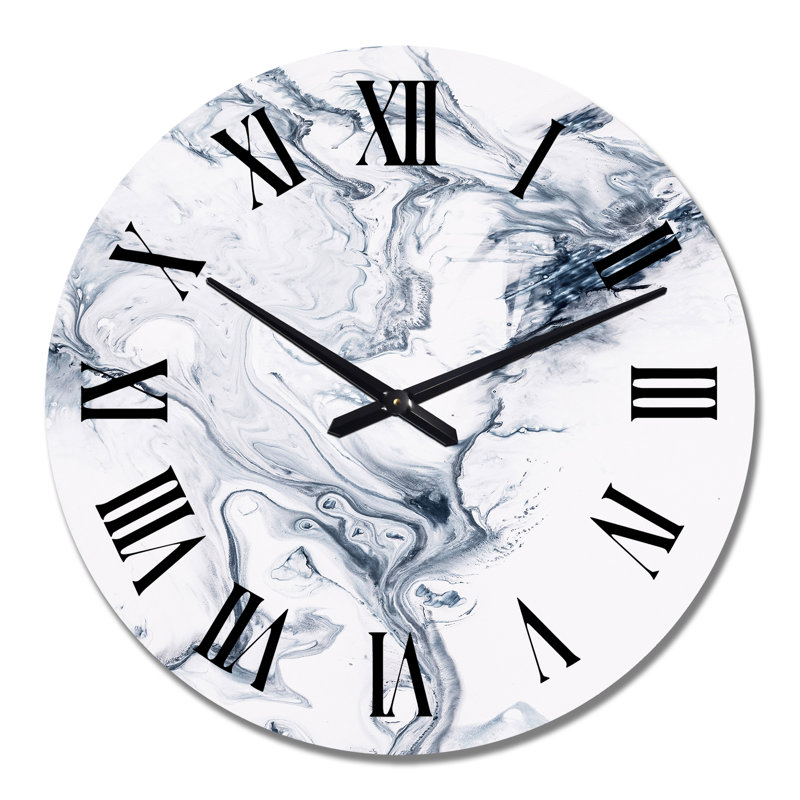 Marble Liquid Art in Shades Of Grey Ii - Modern Wall Clock, Medium