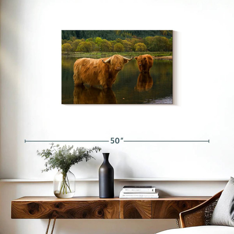 Brampt Bathing Highland Cow, H 20 po x l 30 po