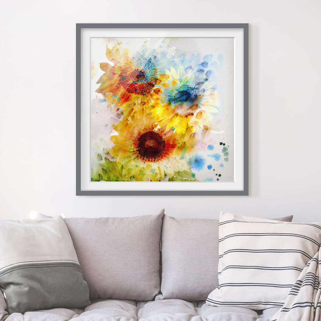 Gerahmtes Poster Sonnenblumen Aquarell