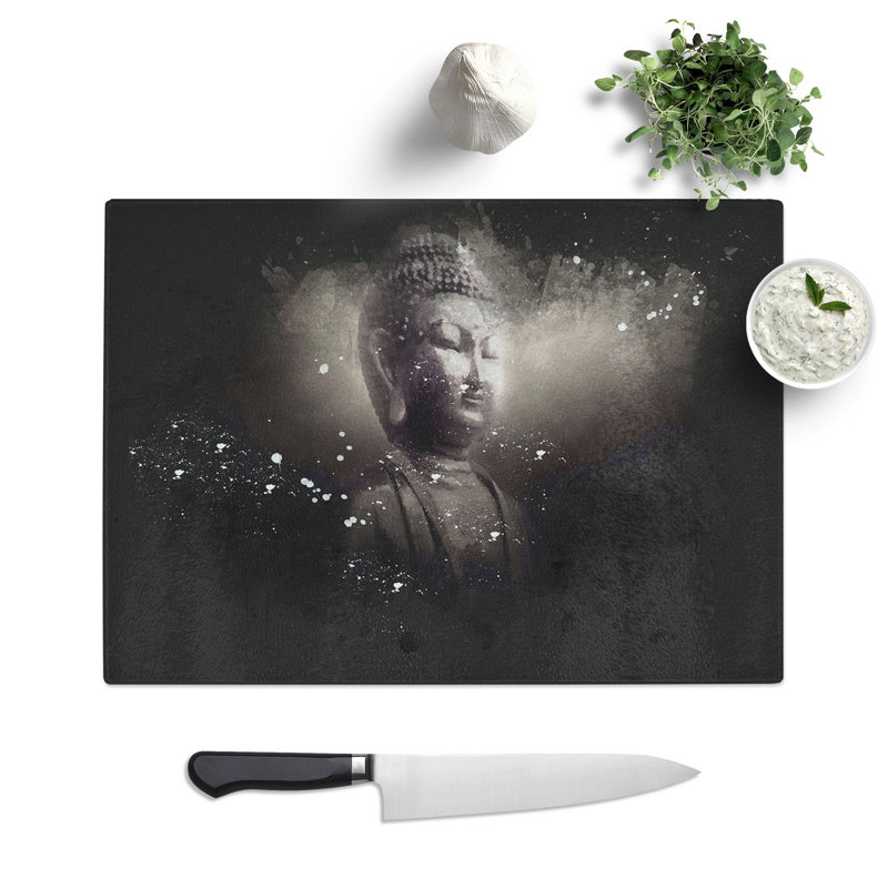 Tempered Glass Buddha in a Mist Chopping Board, 28.5 cm x 39 cm