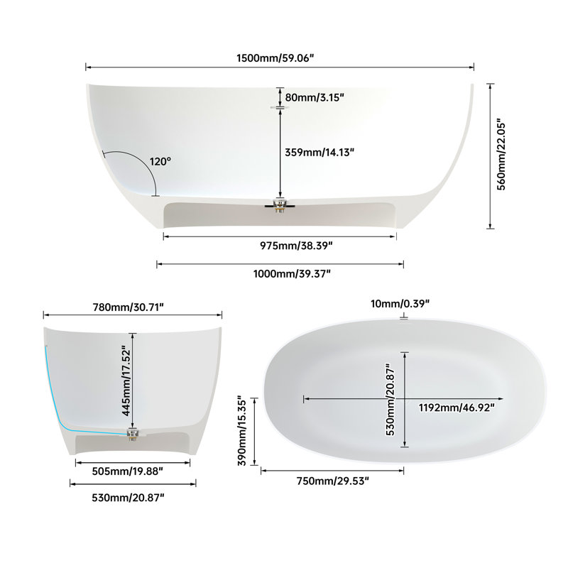 Solid Surface Soaking Bathtub - Deep Soak Freestanding Tub