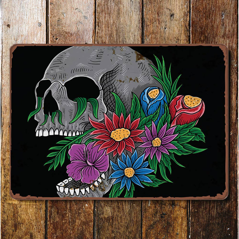 Flower Skull - No Frame Print on Metal