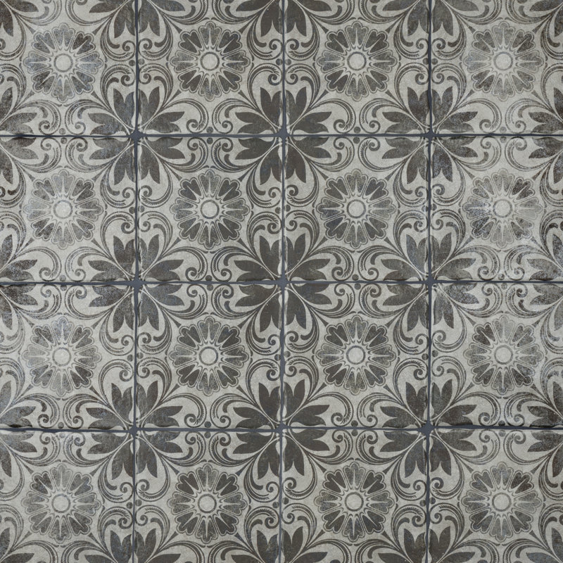 Costa 8" x 8" Ceramic Patterned Wall & Floor Tile, Matte Gray/Brown