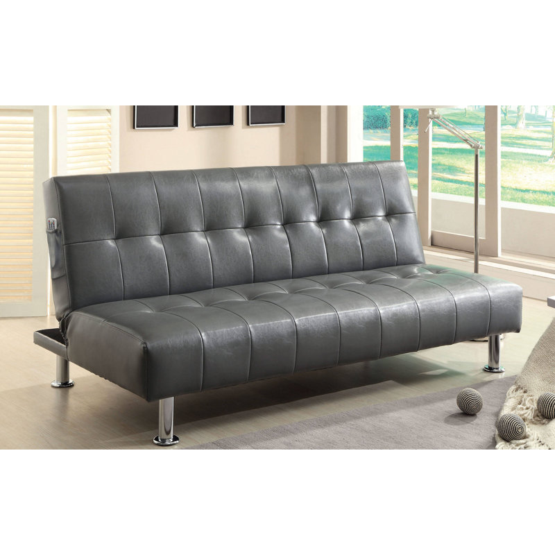Perz Twin 70" Wide Faux Leather Tufted Back Convertible Sofa, Grey