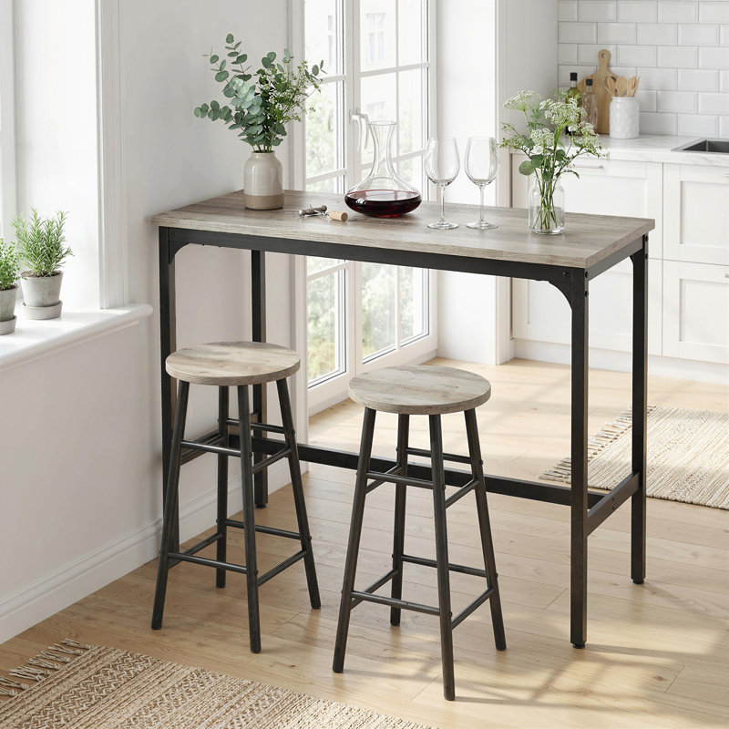 Ensemble 3 pièces de table de bar et chaises pour salle à manger, brun