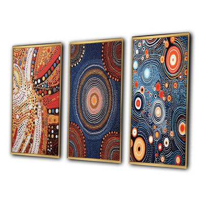 Aboriginal Circular Dot Art Compositions II - Transitional Art Set Of 3 Pieces