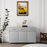 Three Doors Grey Storage Unit With Ample And Stylish Design Side Table In Grey, E1 Smooth Drawer Slides