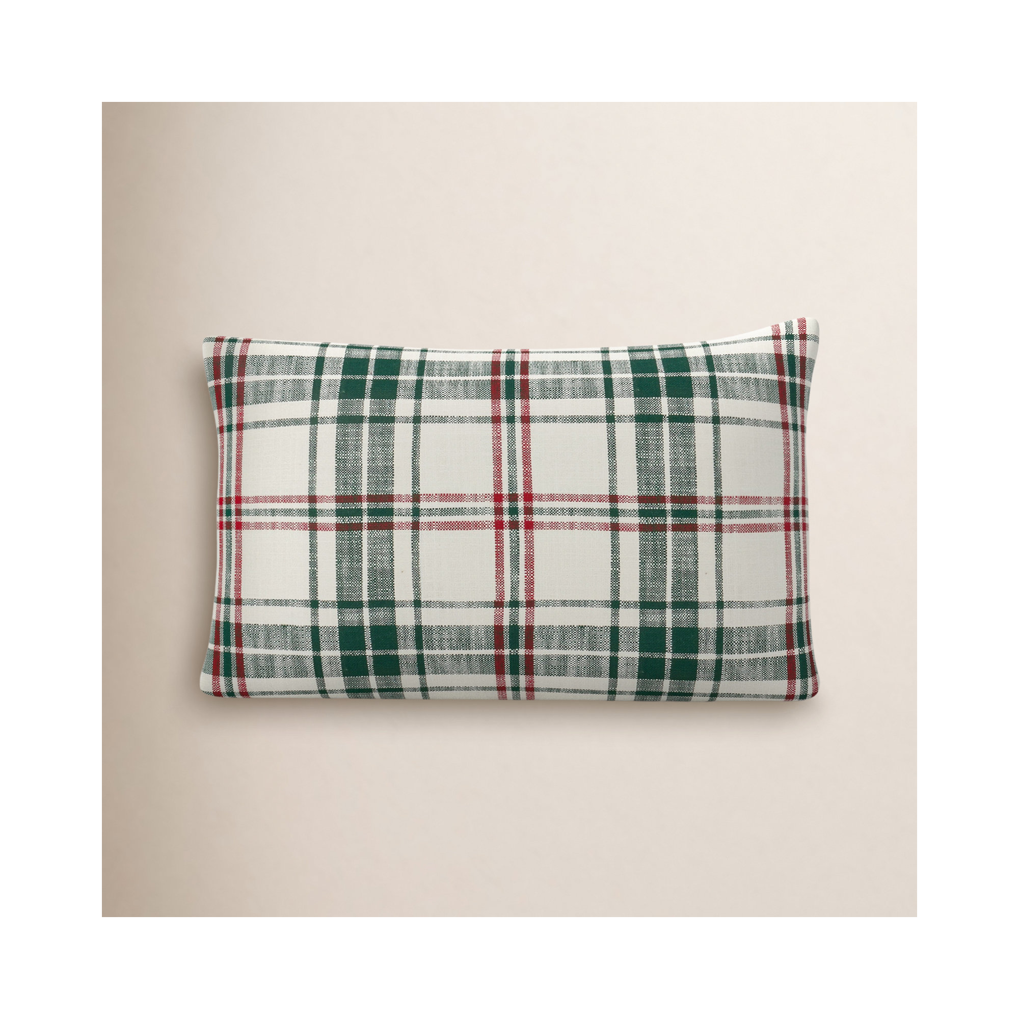 Keta Plaid Cotton Lumbar Throw Pillow, Down Blend