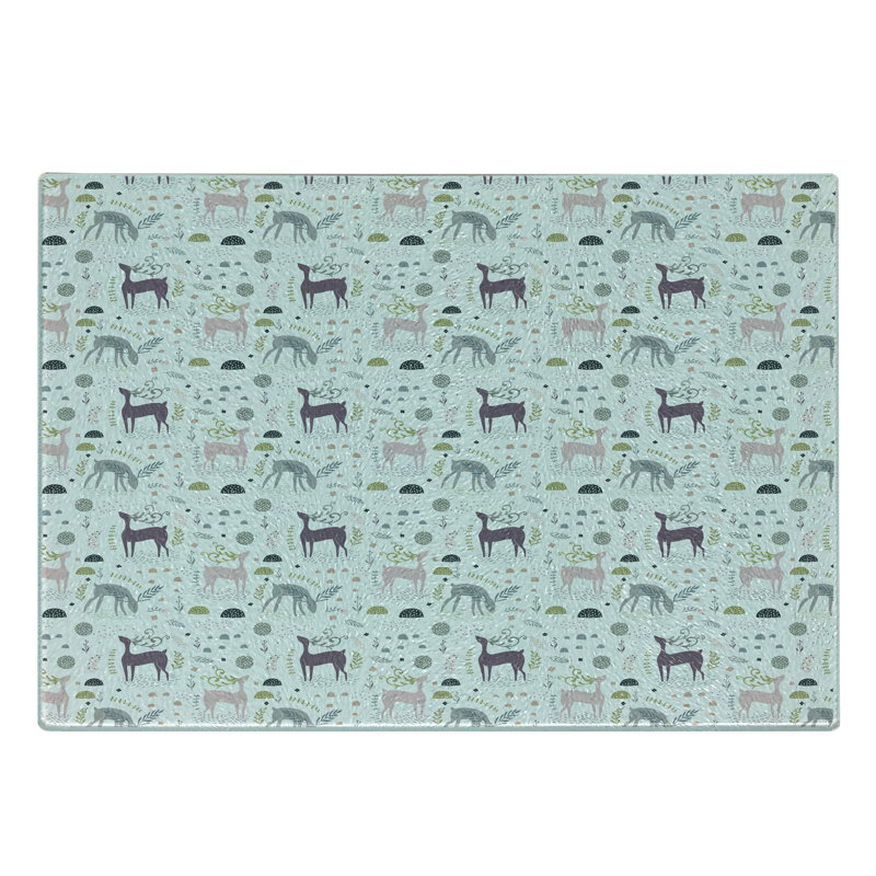 Ambesonne Forest Tempered Glass Cutting Board Woodland Deer Leaves Multicolor