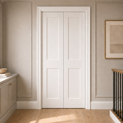 18 in. x 80 in. Shaker 2-Panel White Primed Solid Core MDF Interior Door Slabs, Unbored, Set of 2