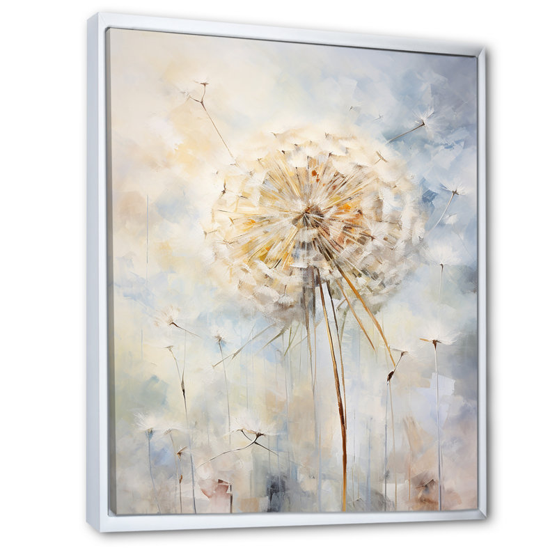 Dandelion Charm in Winter I - Pissenlit, art mural, Cadre flottant blanc, H 32 po x l 24 po x P 1 po