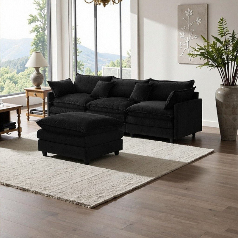 Canapé modulaire en L avec repose-pieds et canapé modulaire de 105 po Classic, Noir