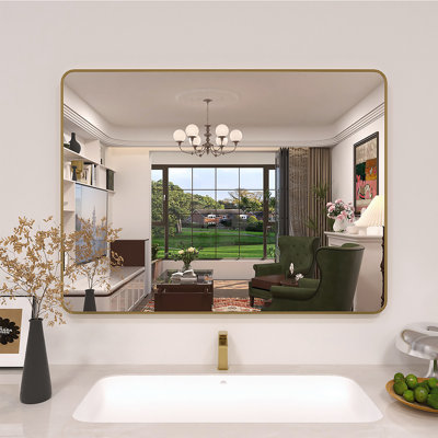 Lucha Gold Framed Wall Mounted Bathroom Vanity Mirror with Tempered Glass