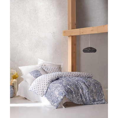 Ensemble de housse de couette 100% coton bleu / blanc 3 pièces Clifden