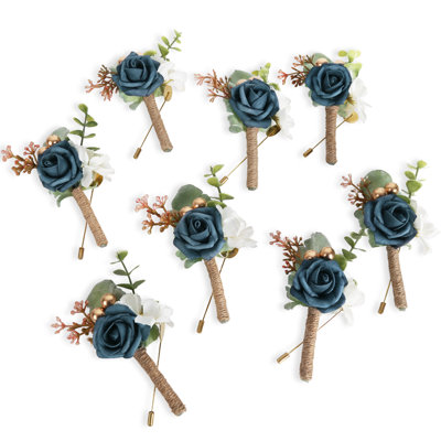 8Pcs Rose Boutonniere For Men Wedding With Pins Groom And Groomsmen Artificial Flower Boutonniere For Wedding Ceremony Anniversary Formal Dinner Party Prom Flowers