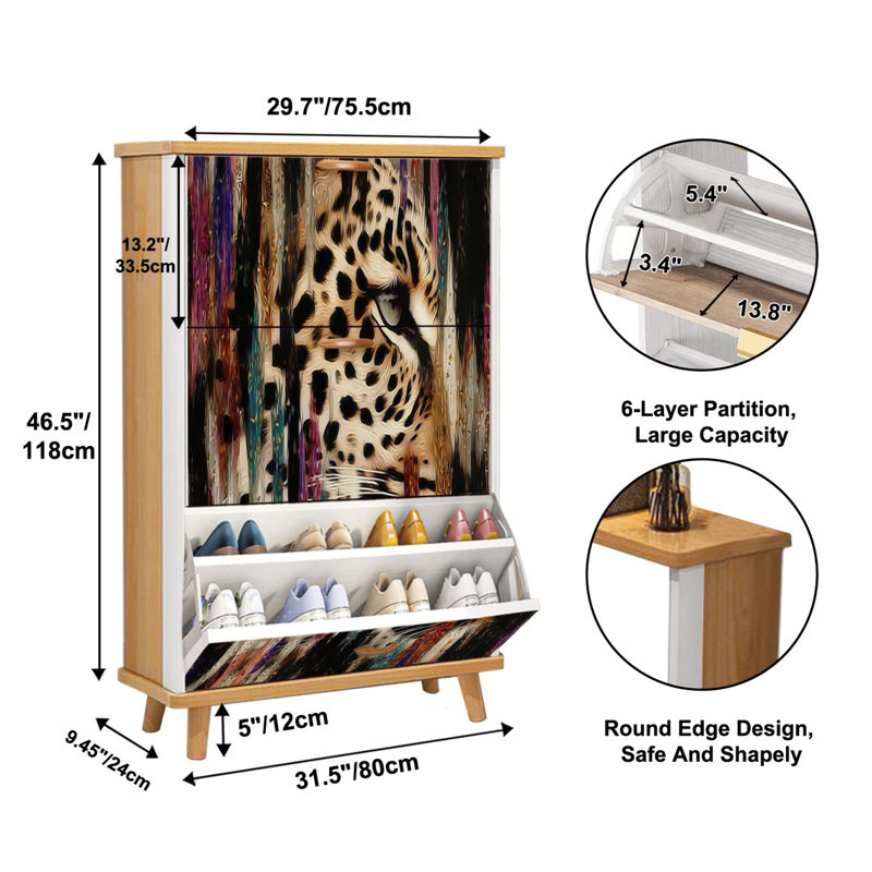 Shoe Storage Cabinet with 3 Flip Drawers for abstract texture print Shoe Rack Storage Organizer